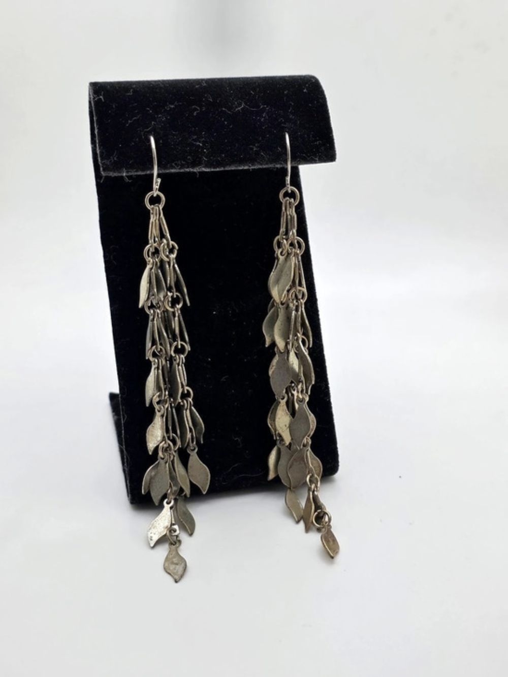 Silver-Tone Leaf Chain Drop Earrings
